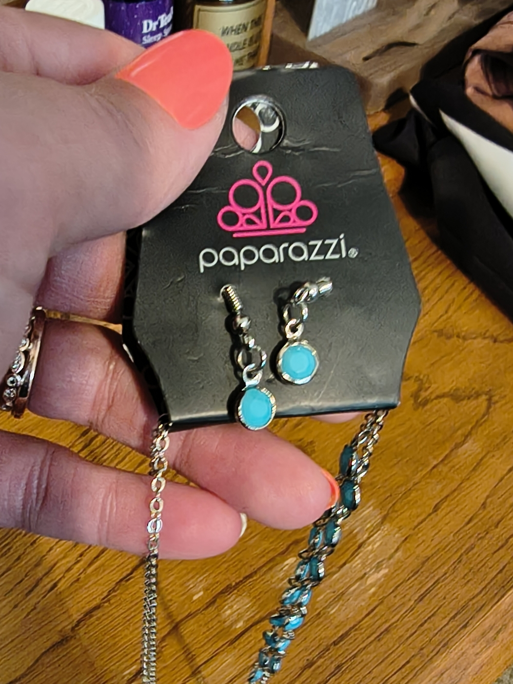 Paparazzi Turquoise Triple-Row Necklace And Earrings Set - Picture 2 of 2